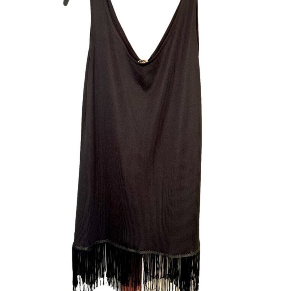 Wear About black fringed swim coverup